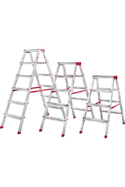akrobat Çift Çıkışlı Çift Taraflı Alüminyum Merdivenler 6+6 Basamak