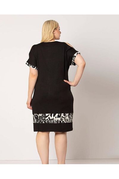 Şirin Butik Γυναικείο φόρεμα με μαύρη ρίγα λεοπάρ με λεπτομέρεια βισκόζης
