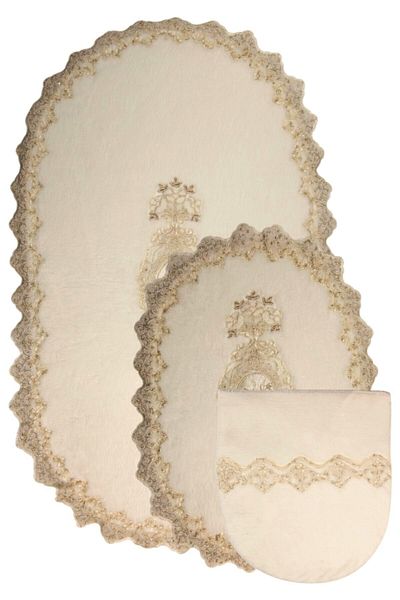 Bonny Home Set de toaletă din dantelă din 3 piese Lisa Cream Set covoraș de baie Dowry