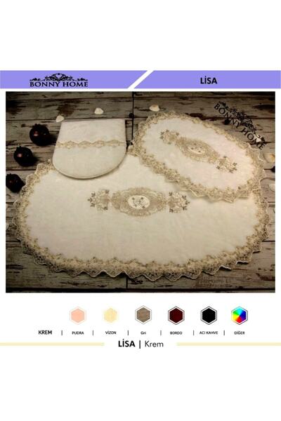 Bonny Home Set de toaletă din dantelă din 3 piese Lisa Cream Set covoraș de baie Dowry