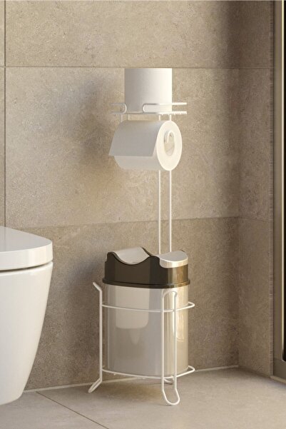 Teknotel Yutan Kapak Çöp Kovası Ve Tuvalet Kağıtlık Beyaz Gri Kova Mg098