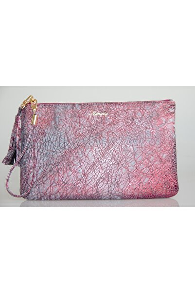 Kadın Kırmızı El Yapımı Hakiki Deri Portföy Clutch Çanta