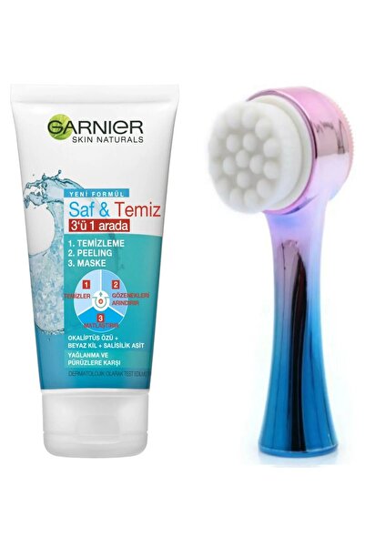 Garnier Saf & Temiz 3'ü 1 Arada Yağlanma Ve Pürüzlere Karşı Temizleme Jeli +  Qav Mavi Yüz Temizleme Fırçası