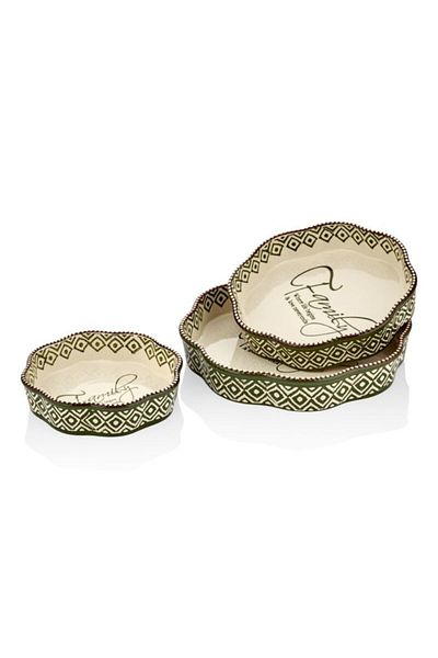 Cemile Green 3-Piece Cornered Round Oven Bowl - 20x25x30 Cm 1sdk-16426-y