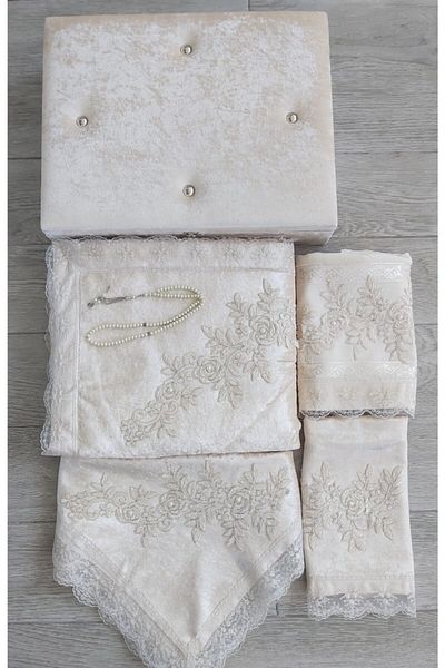 Lamazihome Prayer Rug Set with Storage Dowry 6-Piece Bridal Set Velvet - Gold
