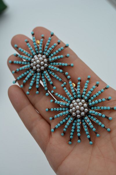 Stoneage Large Women's Earrings Turquoise Jewelled