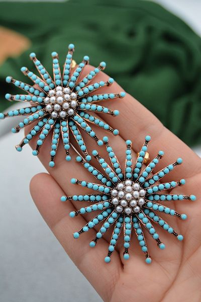 Stoneage Large Women's Earrings Turquoise Jewelled