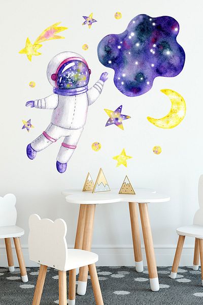 Tilki Dünyası Autocolant pentru cameră pentru copii Space Concept Astonaut și corpuri celesti