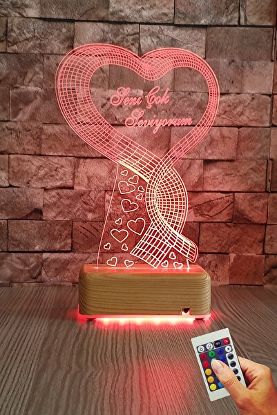 Vipyol Tek Kalpli Seni Çok Seviyorum Yazılı 3d Led Gece Lambası Sevgiliye Hediye