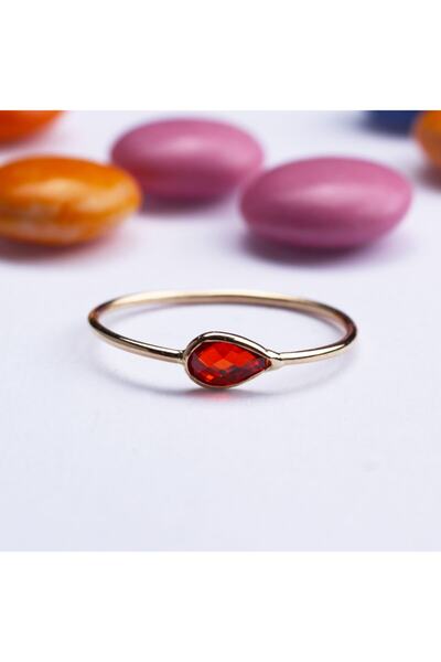 Glorria Altın Kırmızı Taşlı Yüzük