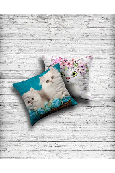 Alkan Homes غطاء وسادة مطبوع عليه قطط لطيفة على الوجهين مكون من قطعتين