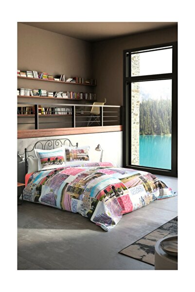 Özdilek Art Colorcity Білий сатин Кораловий Двоспальний комплект постільної білизни