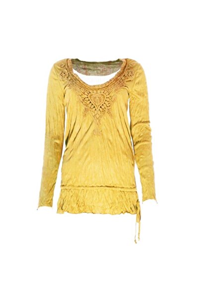 Bulalgiy Kadın Sarı Dantelli Bluz - Bga002373