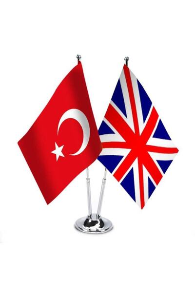 Asilmeydan Türkiye - Ingiltere Birleşik Krallığı Bayrağı - Ikili Saten Masa Bayrağı
