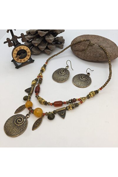 Porsuk Alternatif مجموعة قلادة من الحجر الطبيعي العرقي للنساء