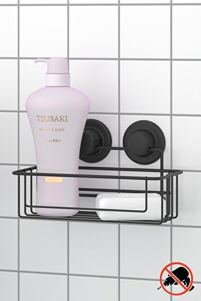 Teknotel Burghiu cu șurub negru - Raft pentru baie cu un singur etaj cu vid D...