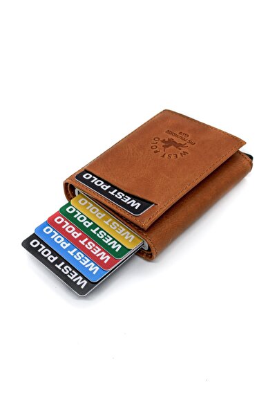 Westpolo Genuine Leather Unisex Mechanismed Wallet Card Holder