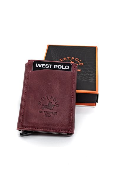Westpolo Genuine Leather Unisex Mechanismed Wallet Card Holder