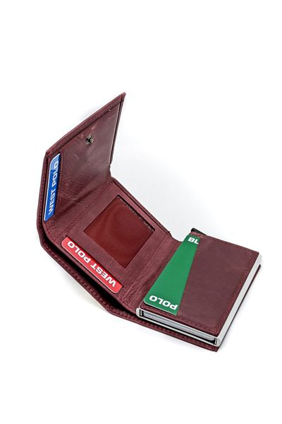 Westpolo Genuine Leather Unisex Mechanismed Wallet Card Holder