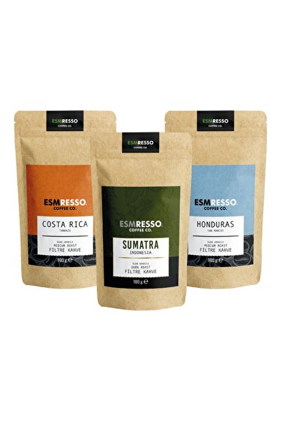 Esmresso 3’lü Kahve Deneme Paketi - Sumatra, Honduras, Costa Rica Öğütülmüş K...