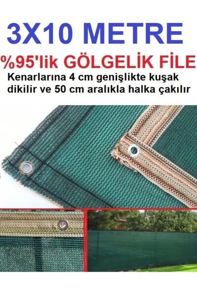 Asenya Gölgelik File 3x10 M %95 Yeşil Gölgelik Branda Bahçe Gölgelik Örtü Göl...