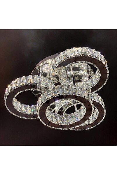 burenze A Luxury Modern Plafonyer Dörtlü Kristal Taşlı Power Led Avize Kumand...