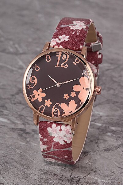 Polo55 Plkk006r05 Kadın Saat Numaralı Çiçekli Kadran Deri Kordon