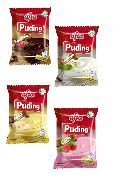 Afia 4 Paket Puding (kakao, Vanilya, Çilek, Muz)