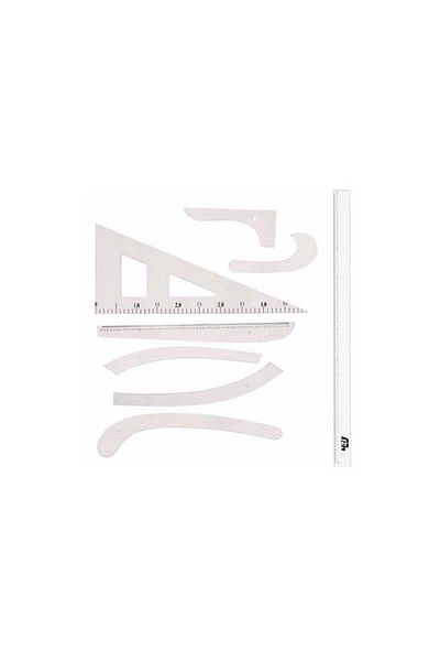 İşkur Makina 8 Piece Tailor Modelist Textile Plastic Transparent Ruler Riga Miter Set