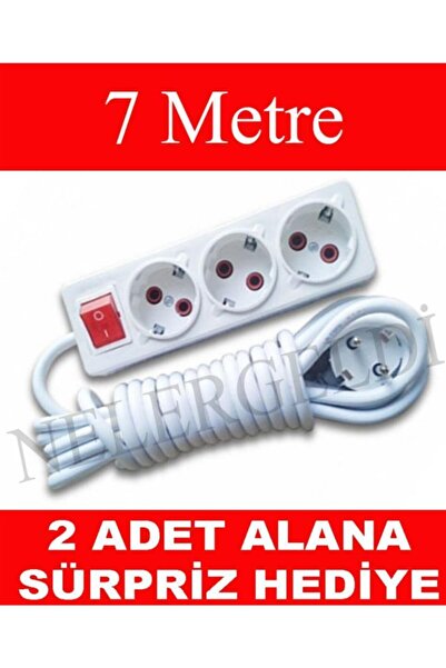 YAKUT 3'lü Ara Kablo Anahtarlı Topraklı Grup Priz (7 Metre) Priz He