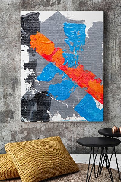 KanvasSepeti Mavi Siyah Gri Beyaz Kırımızı Renklerin Kavgası Soyut Kanvas Can...