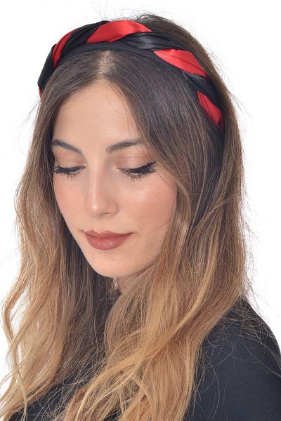 hahai accessories Hahai Women's Double Wrap Black&Red Color Satin Crown