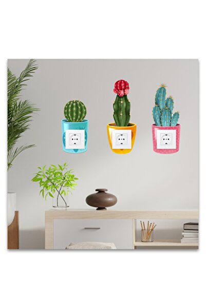 Sticker Sepetim Set de trei cactusi colorați autocolant decorativ pentru priză