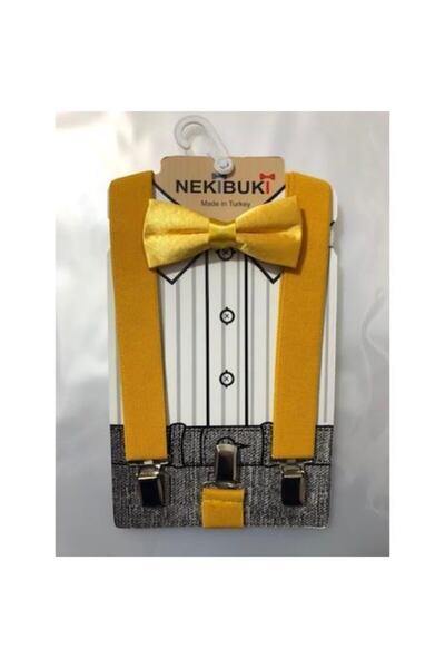 NEKİBUKİ Set cu bretele papion galben pentru băiat