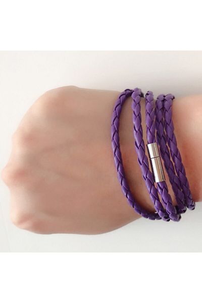 abbsee 100% Leather Magnetic 93 Cm Bracelet Italian Special Design Lover Gift Purple