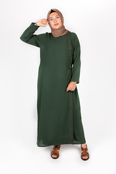 Kardelen Butik Ümraniye Namaz Elbisesi Yandan Bağlı Pamuklu Şilebezi Haki Yeşil