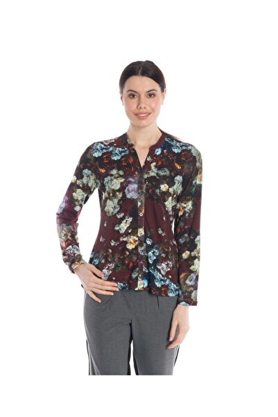Bulalgiy Kadın Bordo Çiçek Baskılı Gömlek - Bga843637