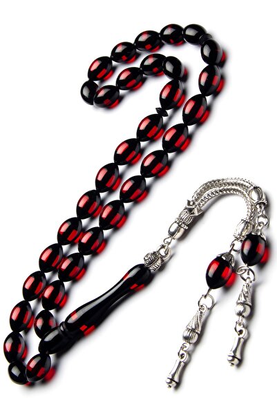 OTTOTESBİH Erkek Hediyelik 7x11mm Kırmızı Sürmeli Kokulu Toz Kehribar Tesbih