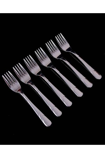 New Trend Stainless Steel Line Patterned Sweet Fork 6 Pieces