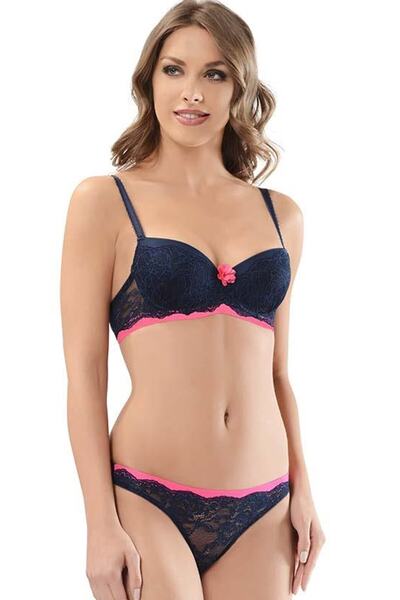 NBB Kadın Lacivert Pembe Desteksiz Sütyen Külot Takım 4386