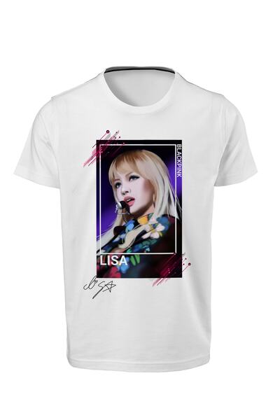 ACR Giyim Blackpink - Lisa - Tricou alb unisex pentru copii cu imprimeu digit...