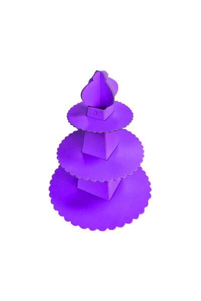 Genel Markalar 3 Katlı Karton Cupcake Standı Piramit Modeli Mor Renk