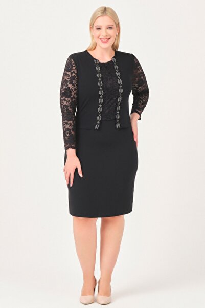 Oktay Kolu Simli Dantel Ithal Krep Astarlı Abiye Elbise