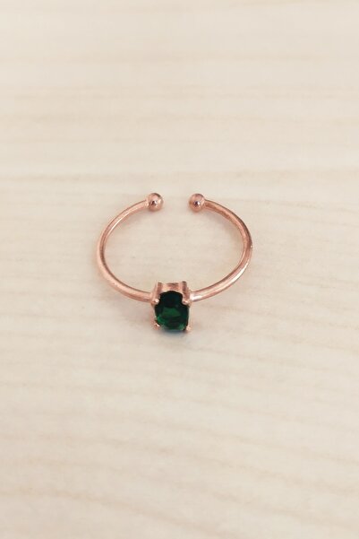 Trend Silver Gümüş Minimal Rose Yeşil Taşlı Yüzük