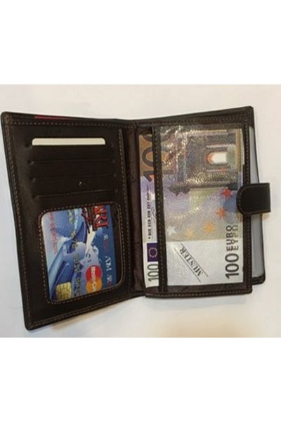 Vera Men's Khaki Ki Leather Dark Brown Leather Wallet with Passport Compartment V4435