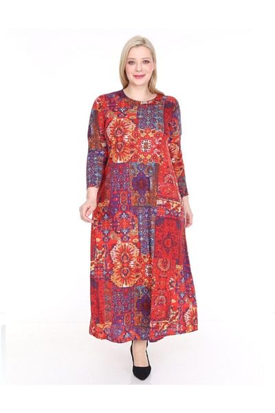 Şirin Butik فستان نسائي مقاس كبير بنمط عرقي أحمر