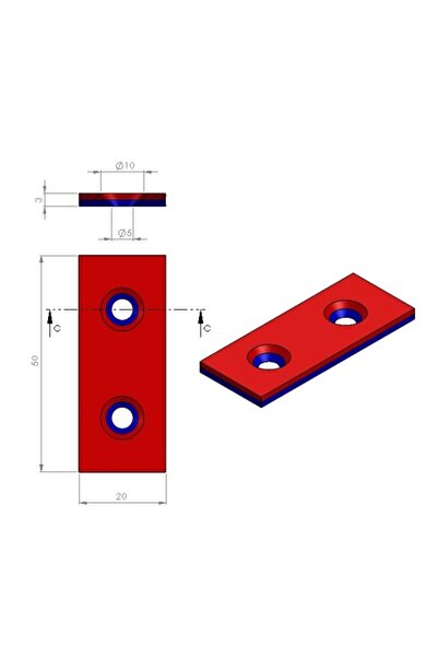 Mıknatıs Ar-Ge 50x20x3mm 10x5mm 2 Havşalı Güçlü Neodyum Mıknatıs 2 Adet