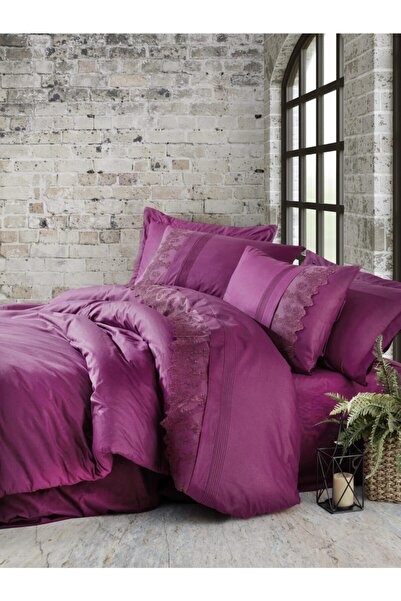 Cotton Box طقم غطاء لحاف مزدوج من Brode Ranforce Enzo Plum