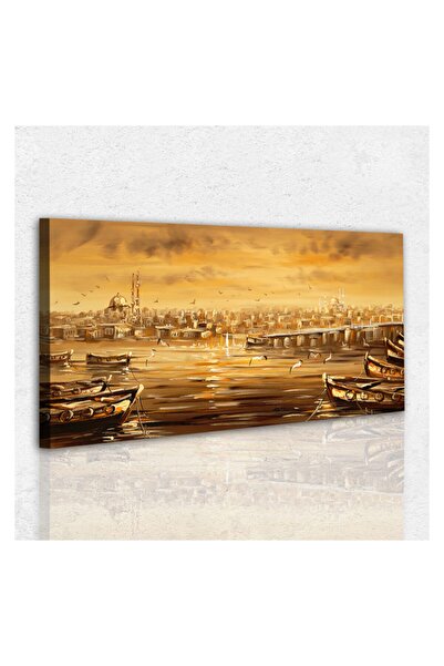 İyi Olsun Iyi Olsun Eski Istanbul ve Kayıklar Temalı Kanvas Tablo 50x100 cm