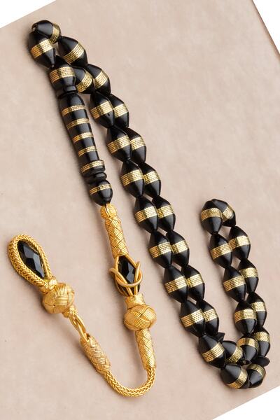 OTTOTESBİH Erkek Altın Kaplama 1000 Ayar Gümüş Kazaz Püsküllü 7x11mm Sarmal Kuka Tesbih